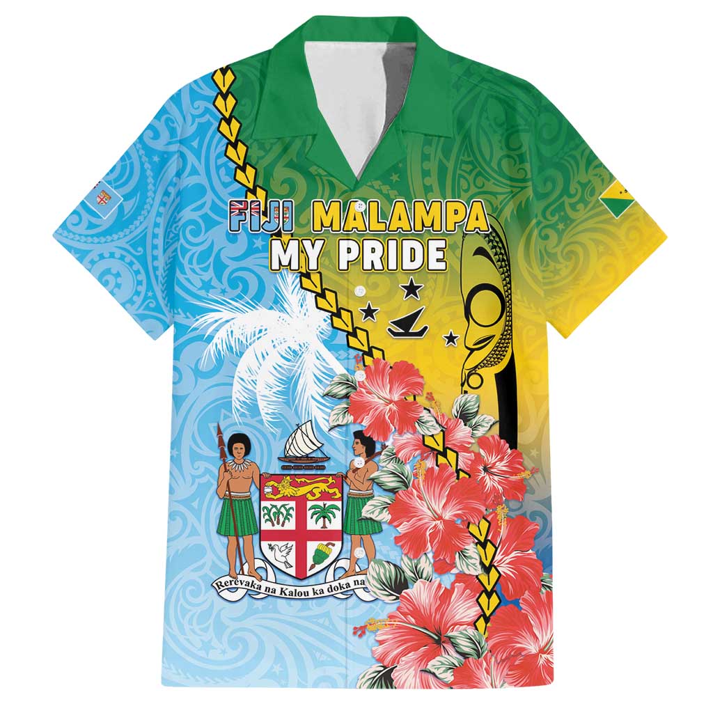 Personalised Malampa Fiji Day Family Matching Off Shoulder Short Dress and Hawaiian Shirt Tribal Pattern With Tropical Flowers - Polynesian Pride