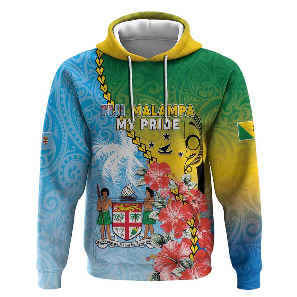 Personalised Malampa Fiji Day Hoodie Tribal Pattern With Tropical Flowers - Polynesian Pride