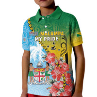 Personalised Malampa Fiji Day Kid Polo Shirt Tribal Pattern With Tropical Flowers - Polynesian Pride