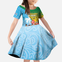 Personalised Malampa Fiji Day Kid Short Sleeve Dress Tribal Pattern With Tropical Flowers LT05 KID Colorful - Polynesian Pride