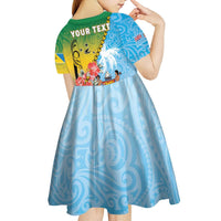 Personalised Malampa Fiji Day Kid Short Sleeve Dress Tribal Pattern With Tropical Flowers LT05 - Polynesian Pride