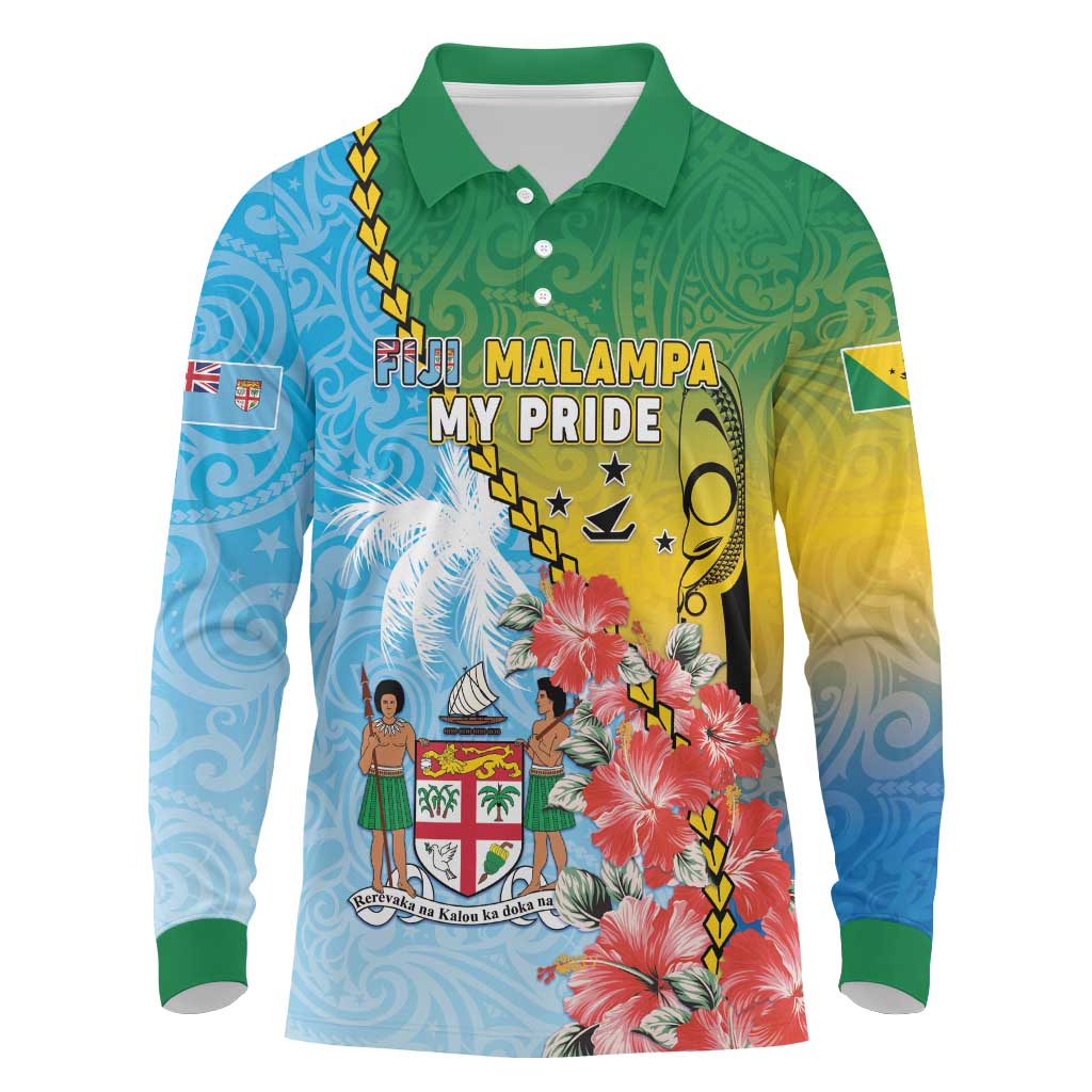 Personalised Malampa Fiji Day Long Sleeve Polo Shirt Tribal Pattern With Tropical Flowers LT05 Colorful - Polynesian Pride