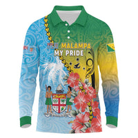 Personalised Malampa Fiji Day Long Sleeve Polo Shirt Tribal Pattern With Tropical Flowers LT05 Colorful - Polynesian Pride