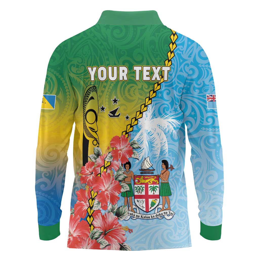 Personalised Malampa Fiji Day Long Sleeve Polo Shirt Tribal Pattern With Tropical Flowers LT05 - Polynesian Pride