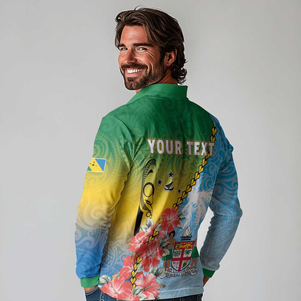 Personalised Malampa Fiji Day Long Sleeve Polo Shirt Tribal Pattern With Tropical Flowers LT05 - Polynesian Pride