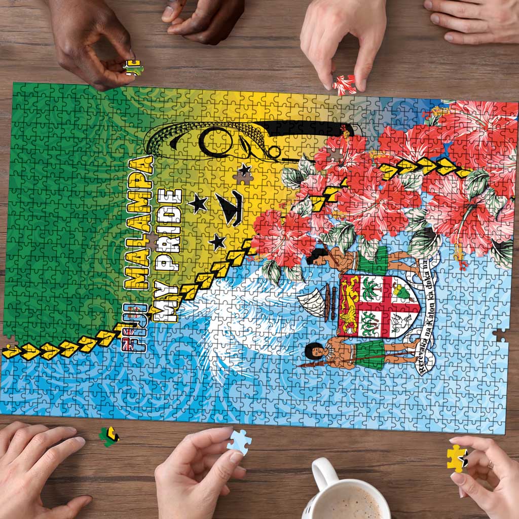 Malampa Fiji Day Puzzle Tribal Pattern With Tropical Flowers - Polynesian Pride