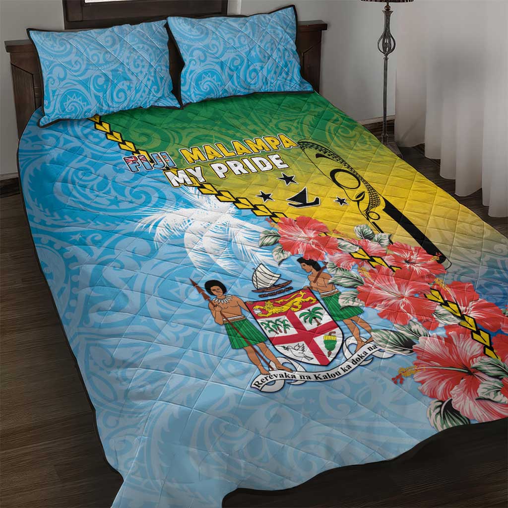 Malampa Fiji Day Quilt Bed Set Tribal Pattern With Tropical Flowers - Polynesian Pride