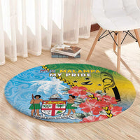 Malampa Fiji Day Round Carpet Tribal Pattern With Tropical Flowers - Polynesian Pride
