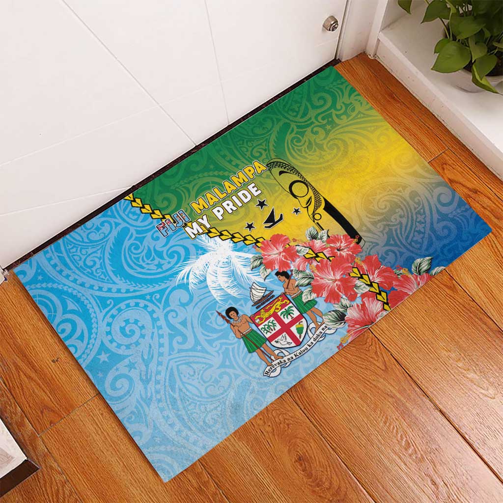 Malampa Fiji Day Rubber Doormat Tribal Pattern With Tropical Flowers - Polynesian Pride