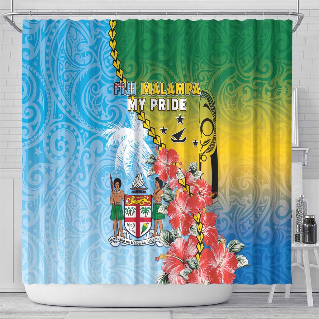 Malampa Fiji Day Shower Curtain Tribal Pattern With Tropical Flowers - Polynesian Pride