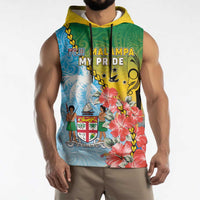 Personalised Malampa Fiji Day Sleeveless Hoodie Tribal Pattern With Tropical Flowers - Polynesian Pride