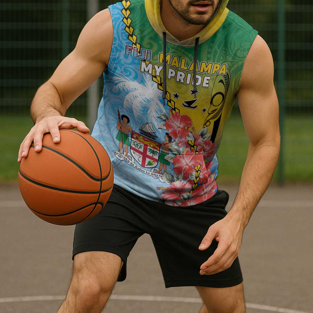 Personalised Malampa Fiji Day Sleeveless Hoodie Tribal Pattern With Tropical Flowers - Polynesian Pride