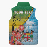 Personalised Malampa Fiji Day Sleeveless Puffer Jacket Tribal Pattern With Tropical Flowers - Polynesian Pride