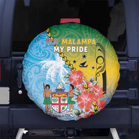 Malampa Fiji Day Spare Tire Cover Tribal Pattern With Tropical Flowers - Polynesian Pride