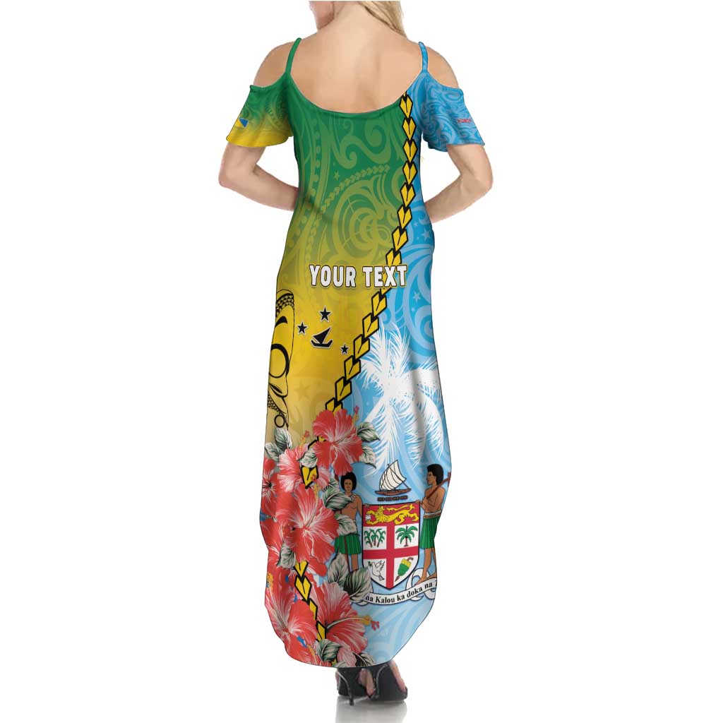Personalised Malampa Fiji Day Summer Maxi Dress Tribal Pattern With Tropical Flowers - Polynesian Pride