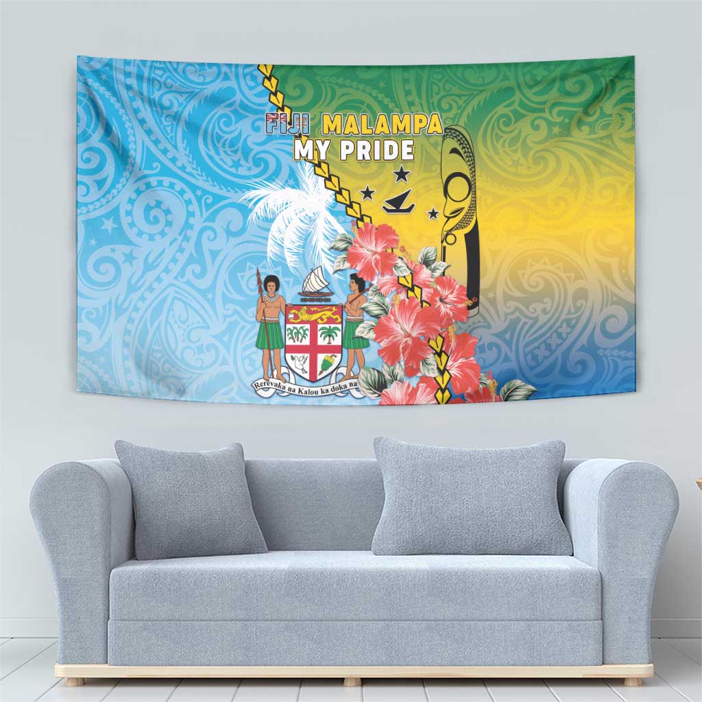 Malampa Fiji Day Tapestry Tribal Pattern With Tropical Flowers - Polynesian Pride