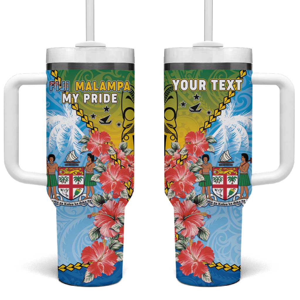 Personalised Malampa Fiji Day Tumbler With Handle Tribal Pattern With Tropical Flowers - Polynesian Pride