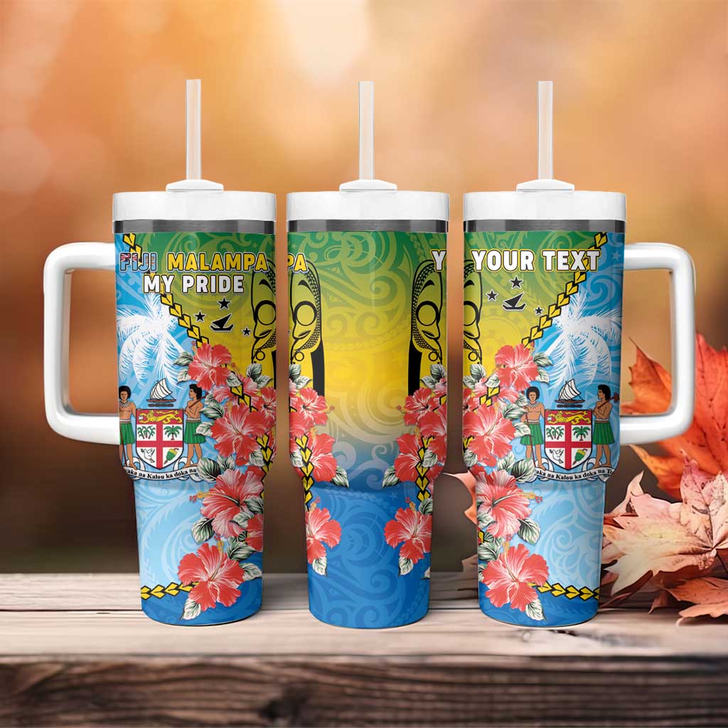 Personalised Malampa Fiji Day Tumbler With Handle Tribal Pattern With Tropical Flowers - Polynesian Pride