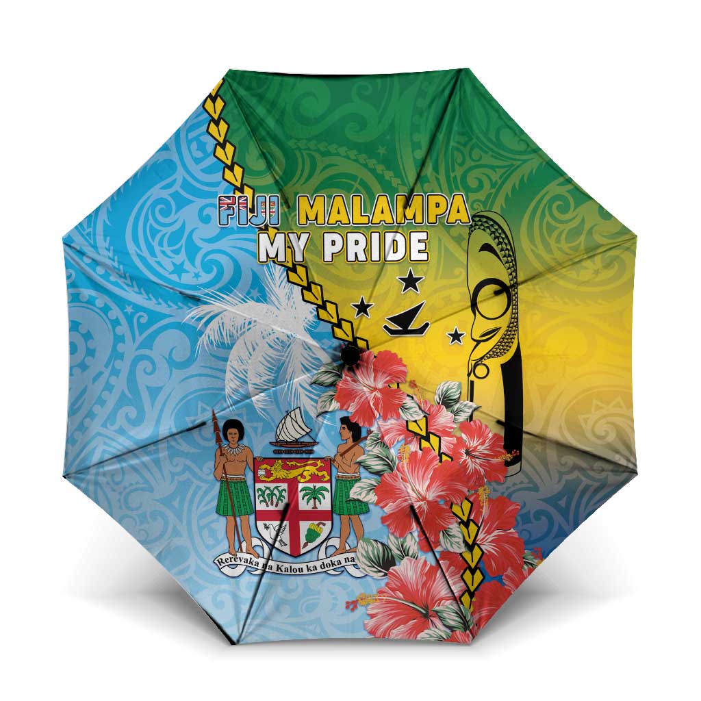 Malampa Fiji Day Umbrella Tribal Pattern With Tropical Flowers - Polynesian Pride