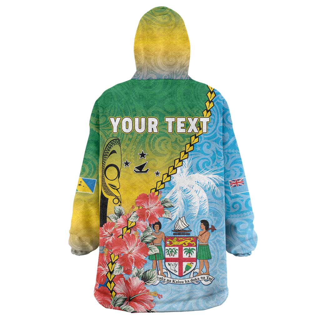 Personalised Malampa Fiji Day Wearable Blanket Hoodie Tribal Pattern With Tropical Flowers - Polynesian Pride