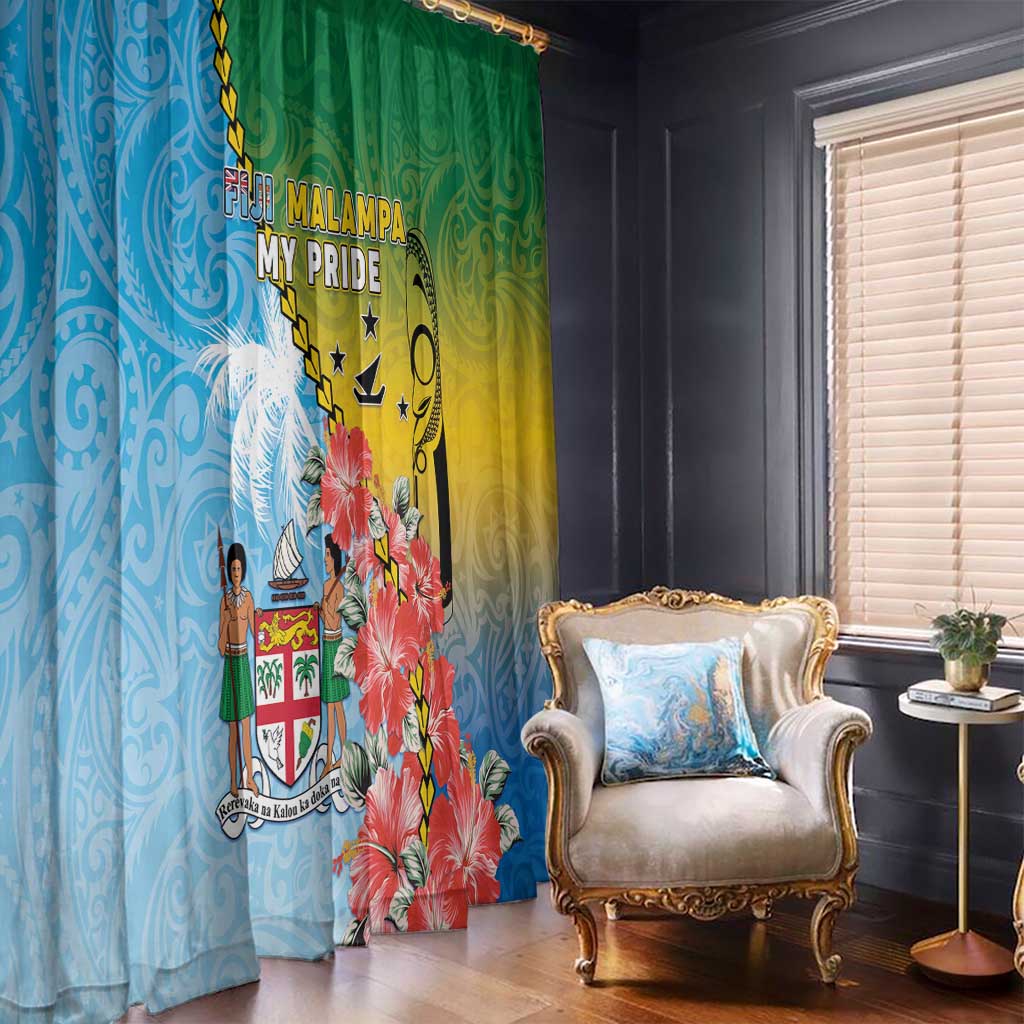 Malampa Fiji Day Window Curtain Tribal Pattern With Tropical Flowers - Polynesian Pride
