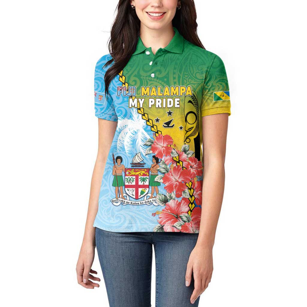 Personalised Malampa Fiji Day Women Polo Shirt Tribal Pattern With Tropical Flowers - Polynesian Pride