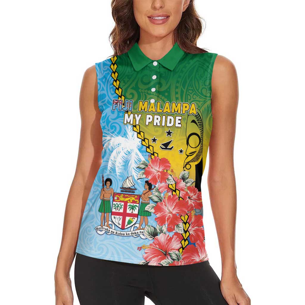 Personalised Malampa Fiji Day Women Sleeveless Polo Shirt Tribal Pattern With Tropical Flowers - Polynesian Pride