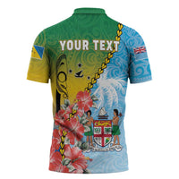 Personalised Malampa Fiji Day Zipper Polo Shirt Tribal Pattern With Tropical Flowers - Polynesian Pride