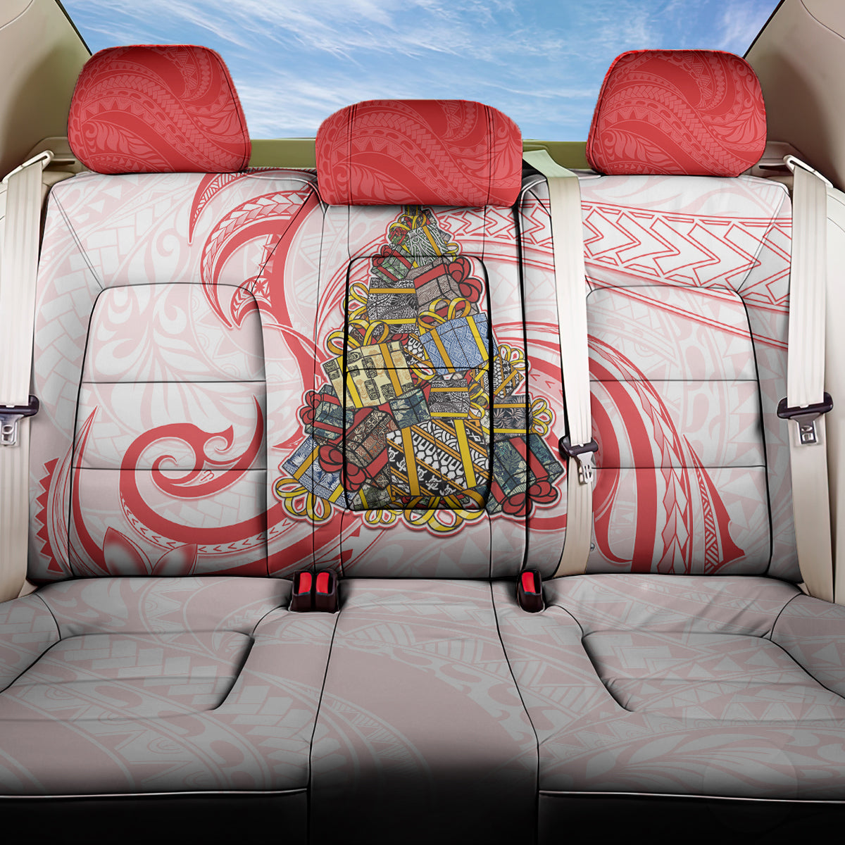 Happy Boxing Day Back Car Seat Cover Polynesian Gift Boxes Christmas Tree