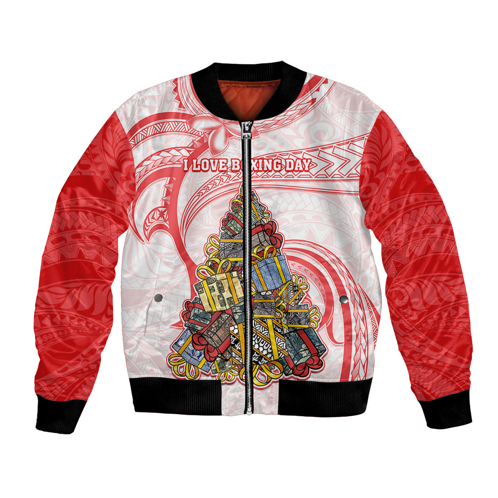 Personalized Happy Boxing Day Bomber Jacket Polynesian Gift Boxes Christmas Tree LT05 Unisex Red - Polynesian Pride
