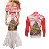 Personalized Happy Boxing Day Couples Matching Mermaid Dress and Long Sleeve Button Shirts Polynesian Gift Boxes Christmas Tree LT05 - Polynesian Pride