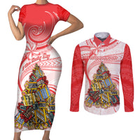 Personalized Happy Boxing Day Couples Matching Short Sleeve Bodycon Dress and Long Sleeve Button Shirts Polynesian Gift Boxes Christmas Tree LT05 Red - Polynesian Pride