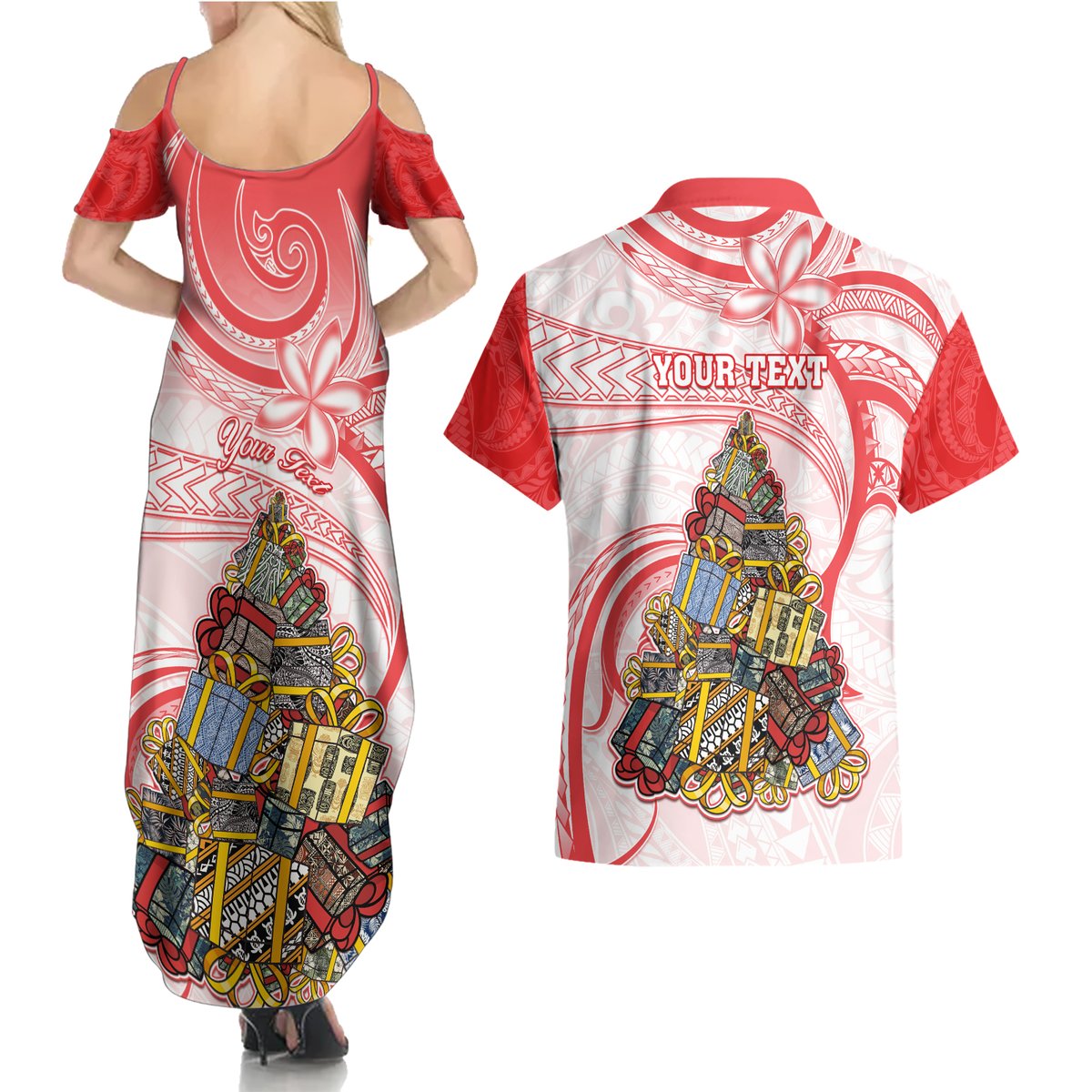 Personalized Happy Boxing Day Couples Matching Summer Maxi Dress and Hawaiian Shirt Polynesian Gift Boxes Christmas Tree LT05 - Polynesian Pride