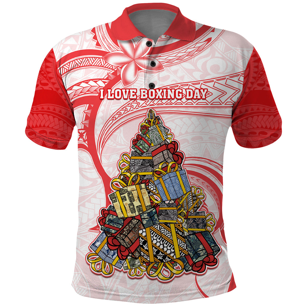 Personalized Happy Boxing Day Polo Shirt Polynesian Gift Boxes Christmas Tree LT05 Red - Polynesian Pride