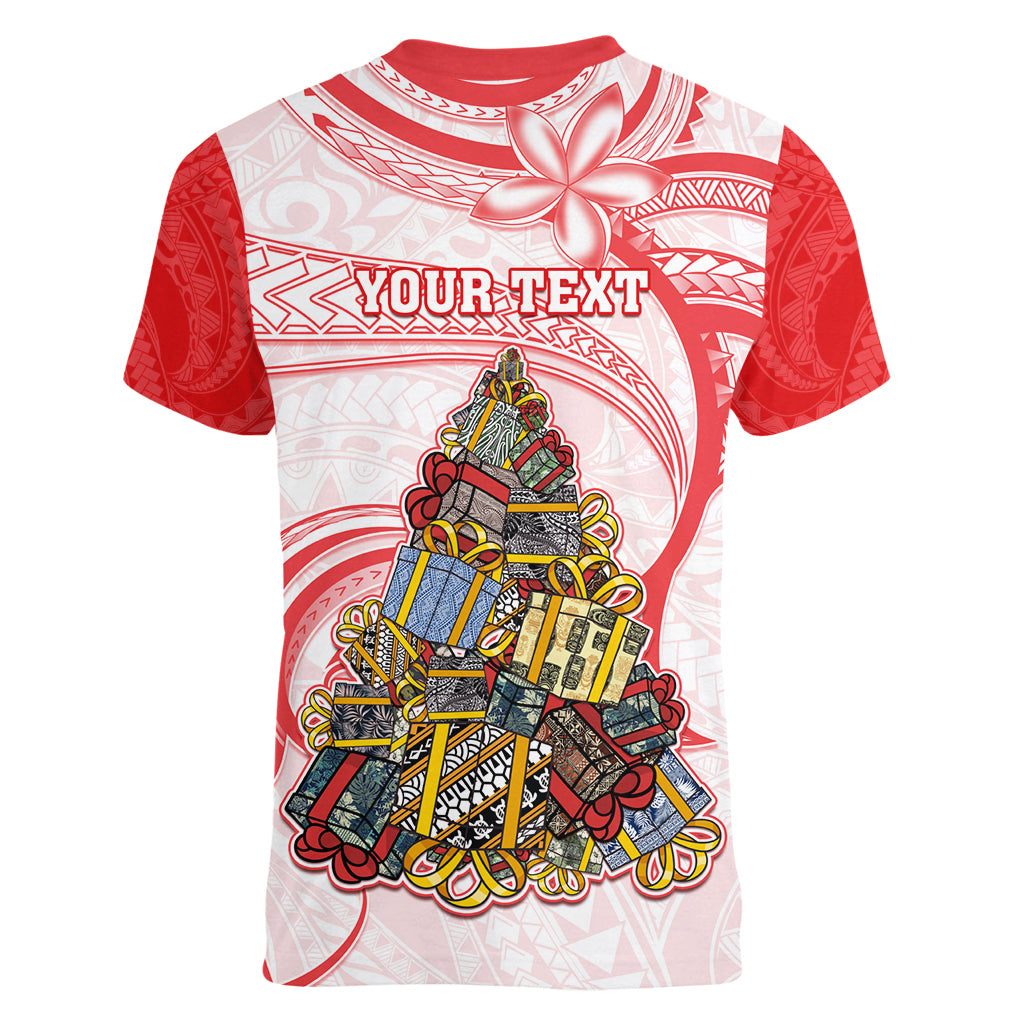 Personalized Happy Boxing Day Women V Neck T Shirt Polynesian Gift Boxes Christmas Tree LT05 - Polynesian Pride