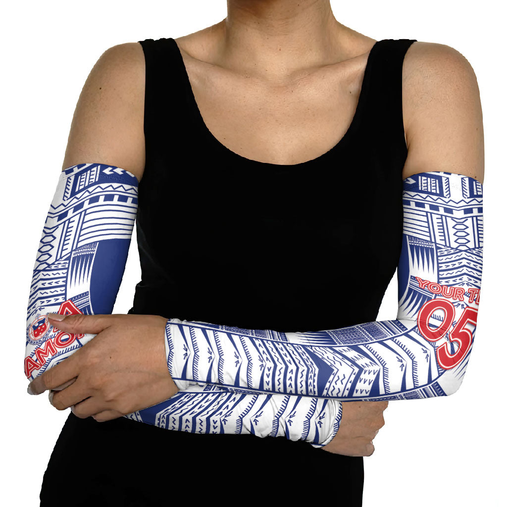 Custom Rugby Toa Samoa Arm Sleeves Samoan Tatau Blue Version LT05 - Polynesian Pride