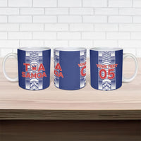 Custom Rugby Toa Samoa Ceramic Mug Samoan Tatau Blue Version LT05 - Polynesian Pride
