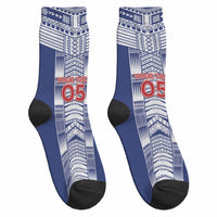 Custom Rugby Toa Samoa Crew Socks Samoan Tatau Blue Version LT05 - Polynesian Pride