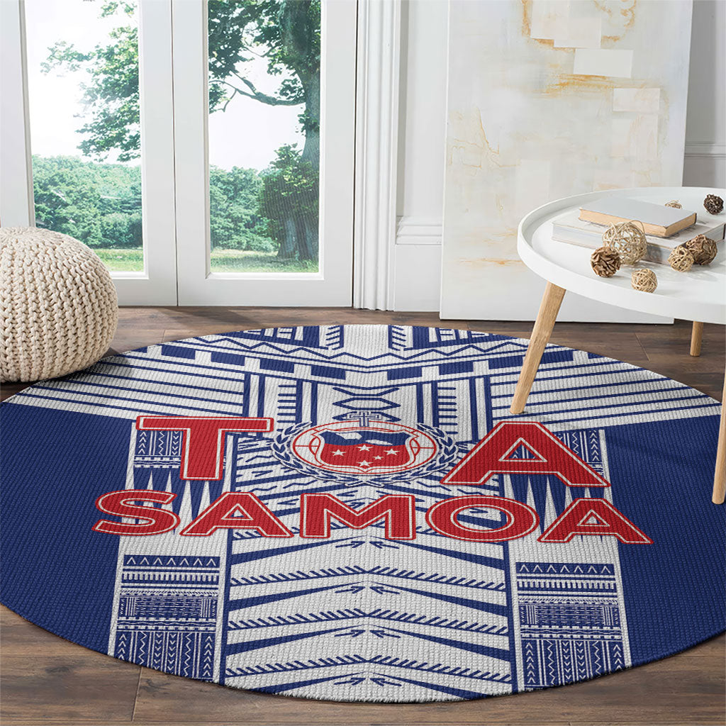 Rugby Toa Samoa Round Carpet Samoan Tatau Blue Version LT05 - Polynesian Pride