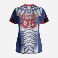 Custom Rugby Toa Samoa Scrub Top Samoan Tatau Blue Version LT05 - Polynesian Pride