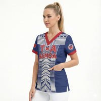 Custom Rugby Toa Samoa Scrub Top Samoan Tatau Blue Version LT05 - Polynesian Pride