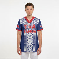 Custom Rugby Toa Samoa Scrub Top Samoan Tatau Blue Version LT05 - Polynesian Pride