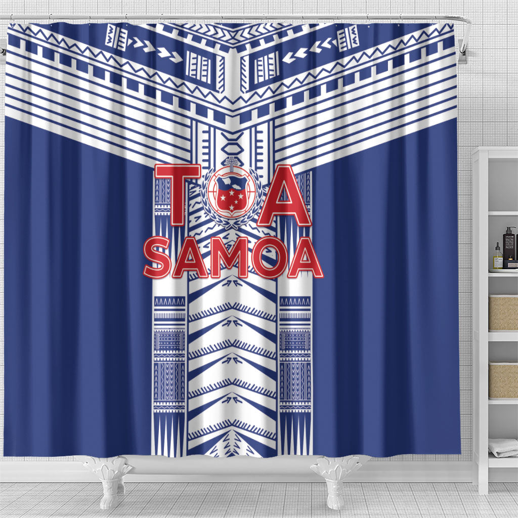 Rugby Toa Samoa Shower Curtain Samoan Tatau Blue Version LT05 - Polynesian Pride