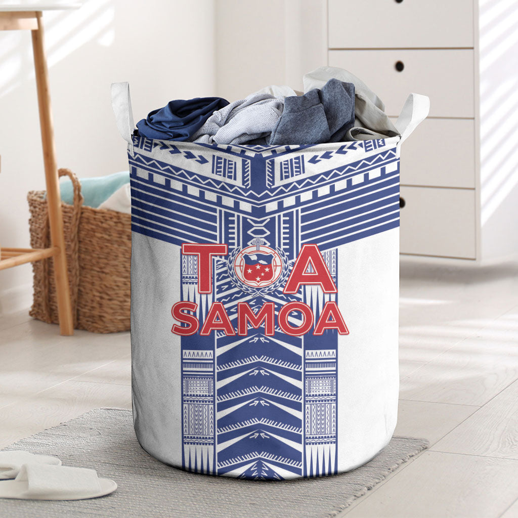 Rugby Toa Samoa Laundry Basket Samoan Tatau White Version