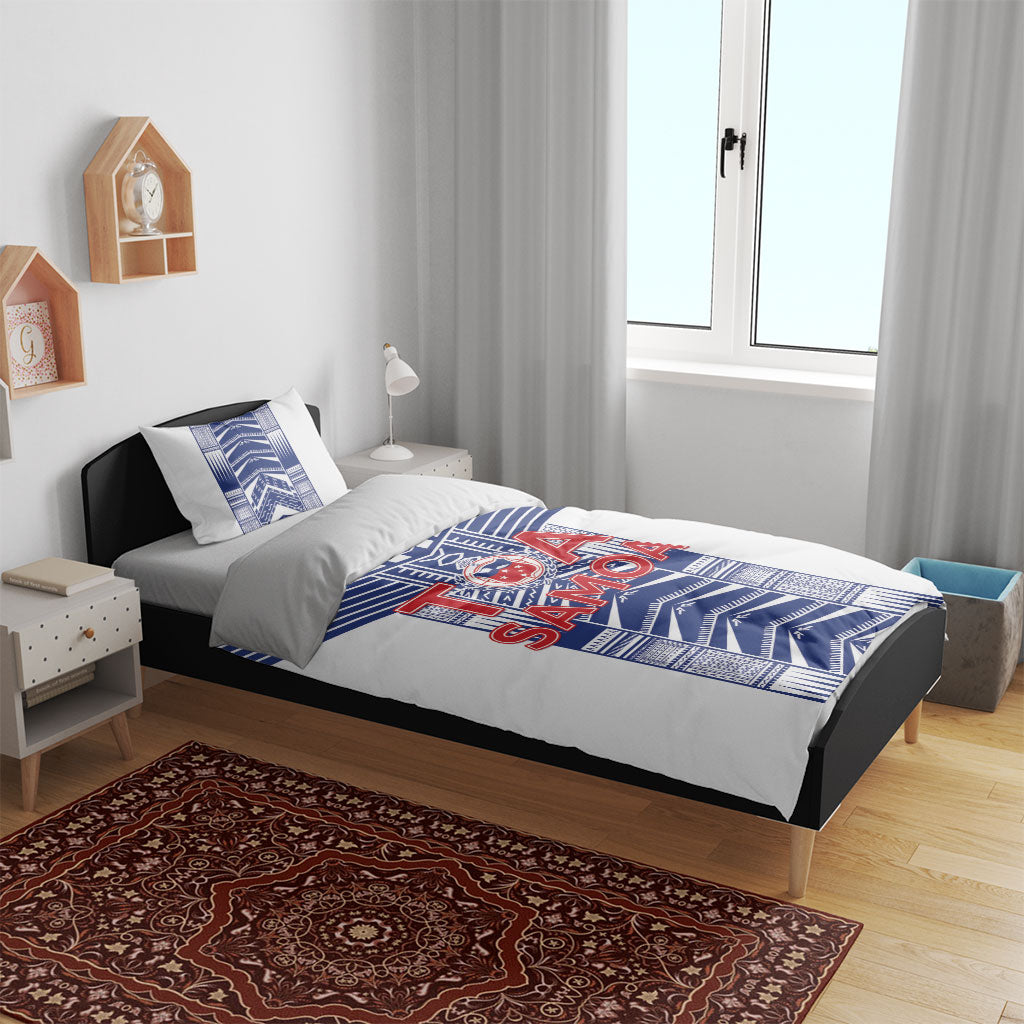 Rugby Toa Samoa Bedding Set Samoan Tatau White Version LT05 - Polynesian Pride