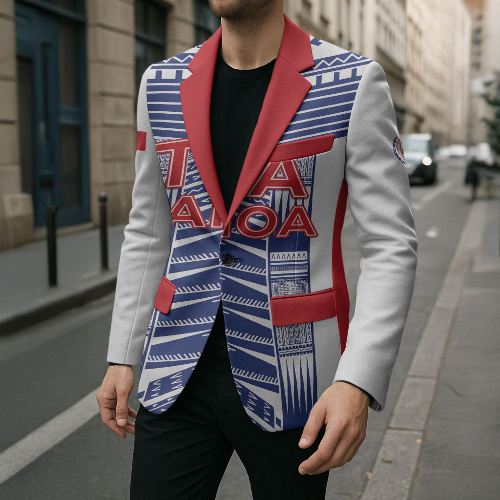 Custom Rugby Toa Samoa Blazer Samoan Tatau White Version LT05 - Polynesian Pride