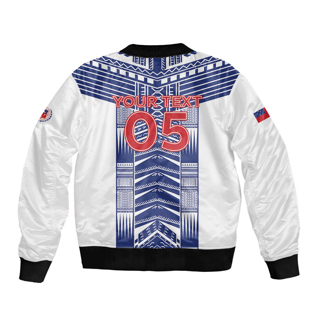 Custom Rugby Toa Samoa Bomber Jacket Samoan Tatau White Version LT05 - Polynesian Pride