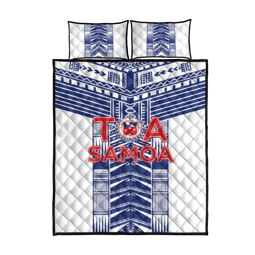 Rugby Toa Samoa Quilt Bed Set Samoan Tatau White Version LT05 - Polynesian Pride
