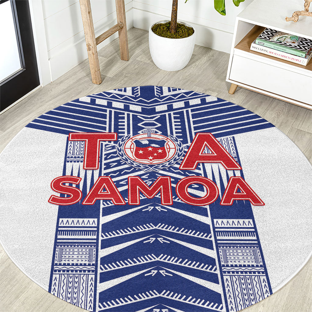 Rugby Toa Samoa Round Carpet Samoan Tatau White Version LT05 White - Polynesian Pride