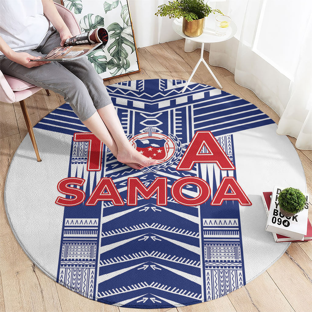 Rugby Toa Samoa Round Carpet Samoan Tatau White Version LT05 - Polynesian Pride